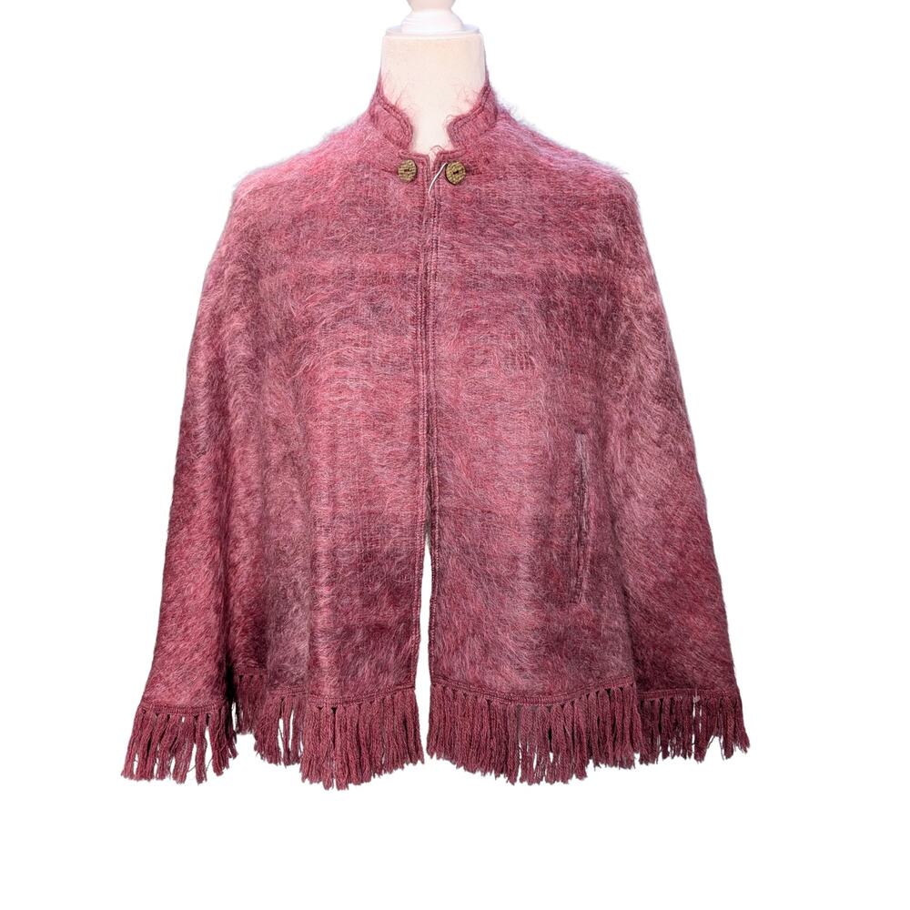 Cool Pink Mohair Wool Cape Poncho - Size Small - Picture 3 of 7